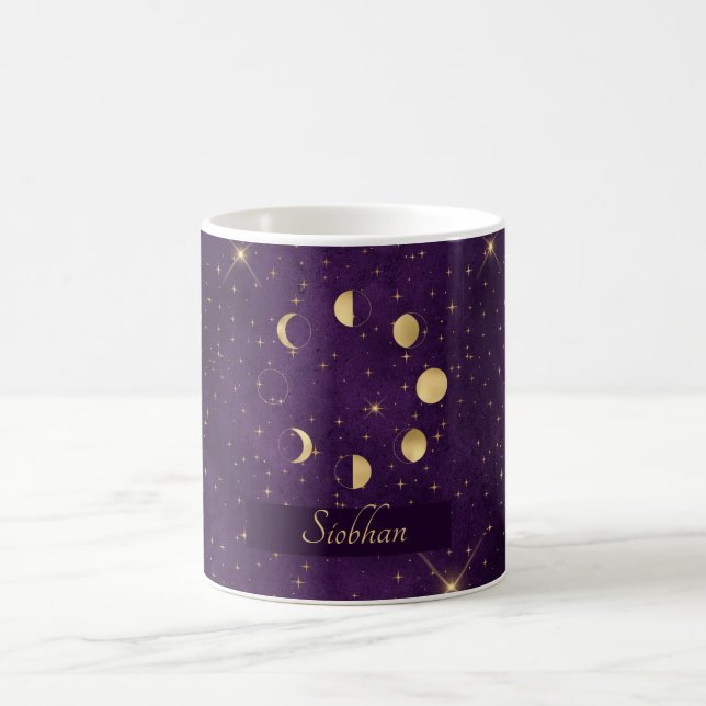 Gold Moon Phases Purple Stars Personalised Coffee Mug (Center)