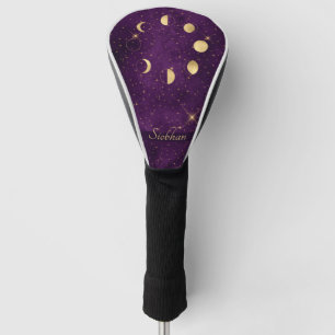 Gold Moon Phases Purple Stars Personalised Golf Head Cover