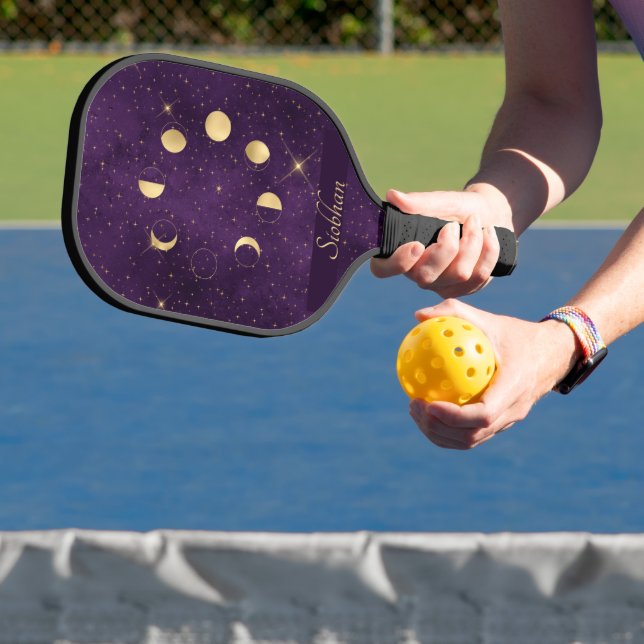 Gold Moon Phases Purple Stars Personalised   Pickleball Paddle (Insitu)