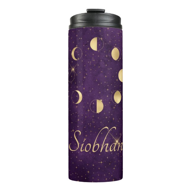 Gold Moon Phases Purple Stars Personalised  Thermal Tumbler (Front)
