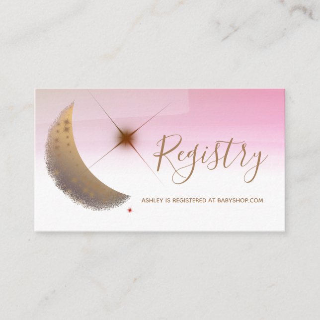Gold moon pink watercolor baby shower registry enclosure card (Front)