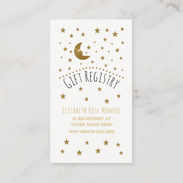 Gold Moon & Stars Baby Shower Gift Registry Enclosure Card (Front)