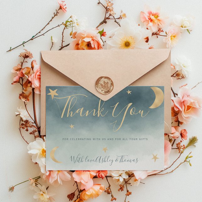 Gold moon stars blue photo thank you baby shower (Gold moon stars blue photo thank you baby shower)