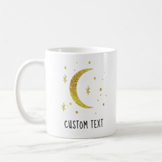 Gold Moon & Stars Custom Text Celestial  Coffee Mug