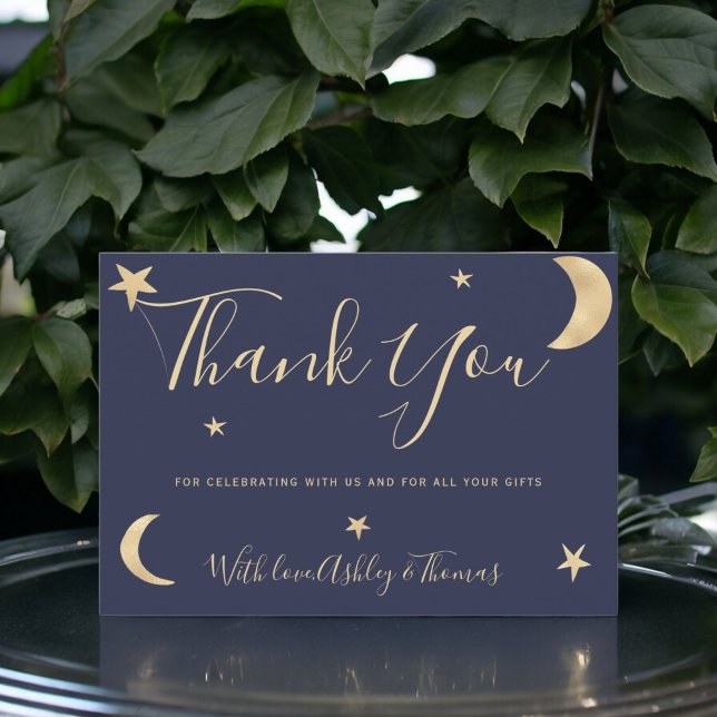 Gold moon stars navy blue thank you baby shower card (Gold moon stars navy blue thank you baby shower)