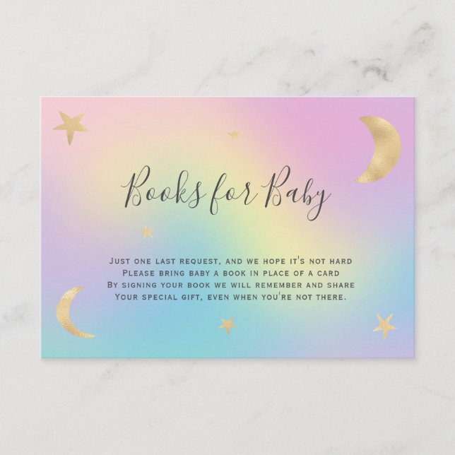 gold moon stars rainbow bring a book baby shower enclosure card (Front)
