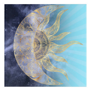 Gold Moon Sun Mandala Celestial Design Acrylic Print