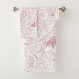 Gold Moon Sun Mandala Celestial Design Bath Towel Set