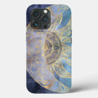 Gold Moon Sun Mandala Celestial Design