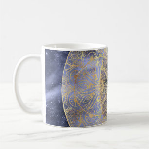 Gold Moon Sun Mandala Celestial Design Coffee Mug