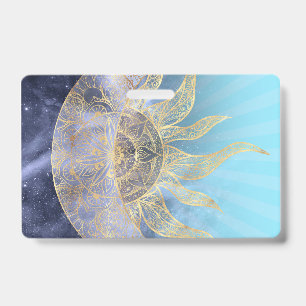 Gold Moon Sun Mandala Celestial Design ID Badge