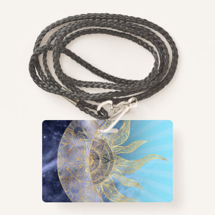 Gold Moon Sun Mandala Celestial Design ID Badge