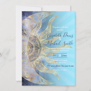Gold Moon Sun Mandala Celestial Design Invitation