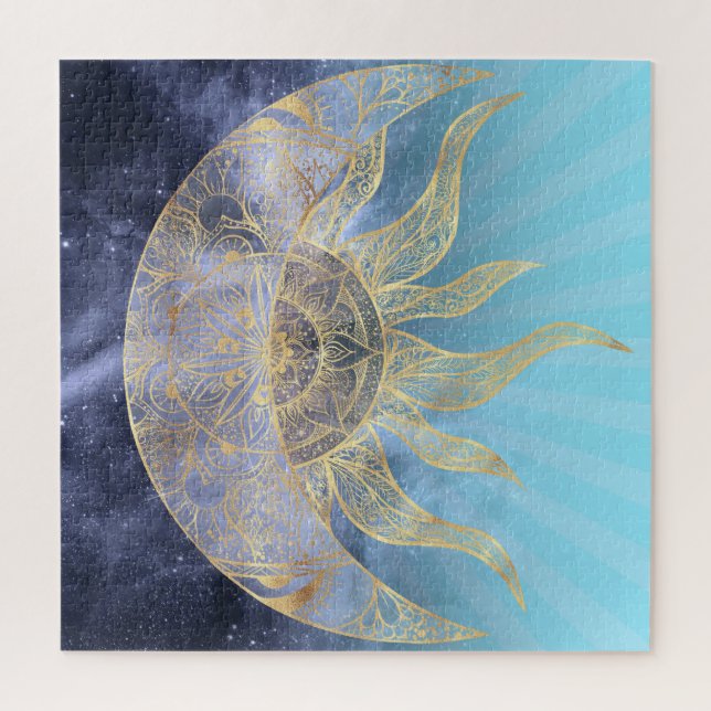 Gold Moon Sun Mandala Celestial Design Jigsaw Puzzle (Vertical)
