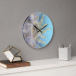 Gold Moon Sun Mandala Celestial Design Large Clock<br><div class="desc">A whimsical, mystic universe nebula gold crescent moon and wavy rays sun mandala celestial design, featuring a crescent stage glowing moon with mandala flowers and night dark blue nebula galaxy stars, dots, circles geometric shapes, mermaid scale, and wavy rays sun mandala, floral and leaves doodling art, made with a faux...</div>