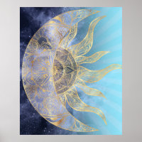Gold Moon Sun Mandala Celestial Design