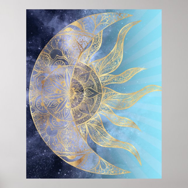 Gold Moon Sun Mandala Celestial Design Poster (Front)