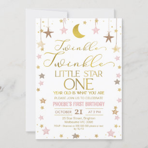 Gold Moon Twinkle Little Star 1st Birthday Invitation