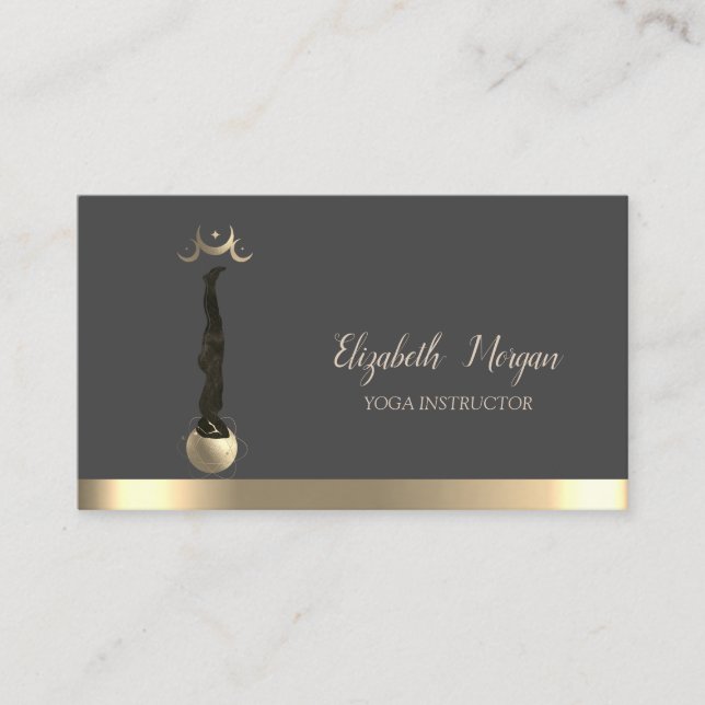 Gold Moon Women Silhouette Yoga Instructor Business Card (Front)