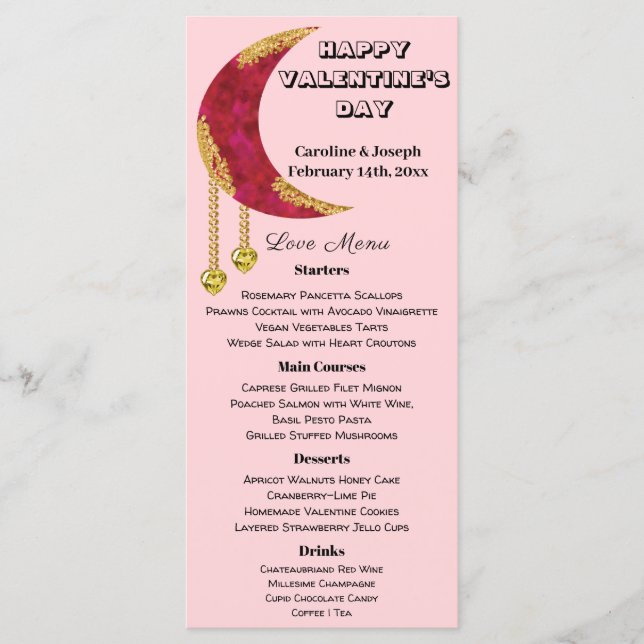 Gold Moon Yellow Heart Jewels Valentine’s Day Menu (Front)