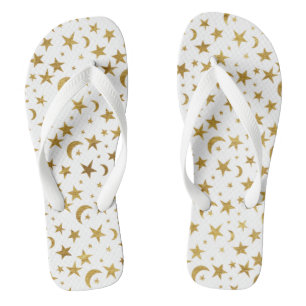 Gold Moons and Stars Flip Flops