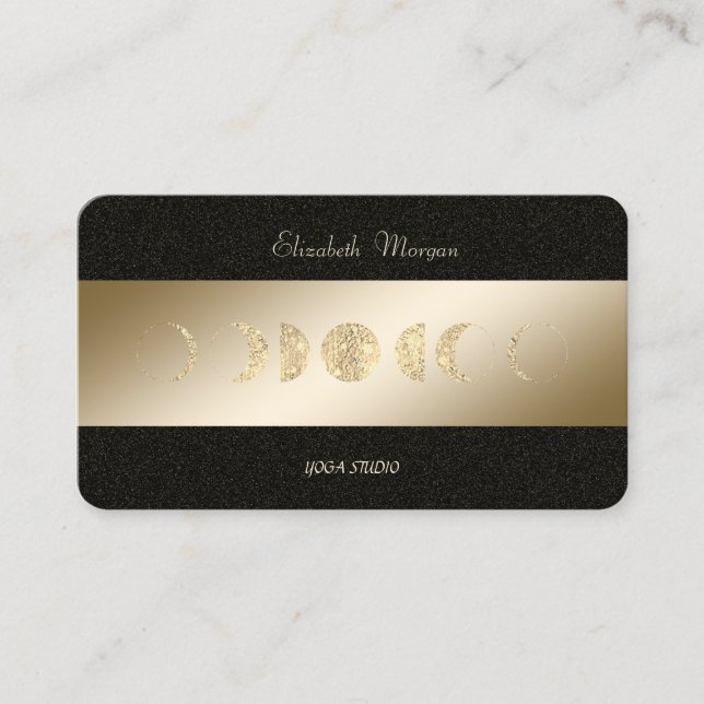 Gold Moons Gold Black Yoga Studio Business Card (Front)