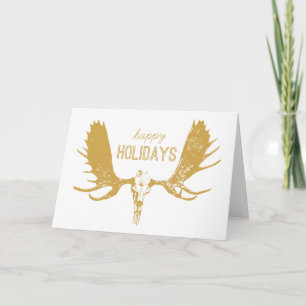 Gold Moose Skull Art Hunter / Boho Happy Holidays Holiday Card