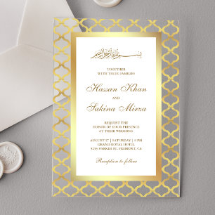 Gold Moroccan Quatrefoil Muslim Wedding Acrylic Invitations