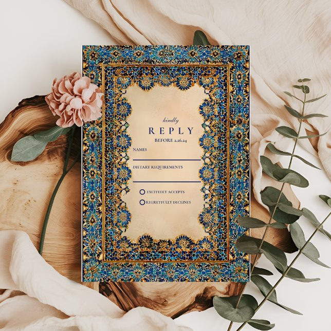Gold Mosaic Islamic Wedding RSVP Card (Creator Uploaded)