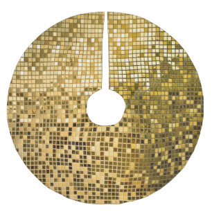 Gold Mosaic: Square Tiles Texture. Brushed Polyester Tree Skirt