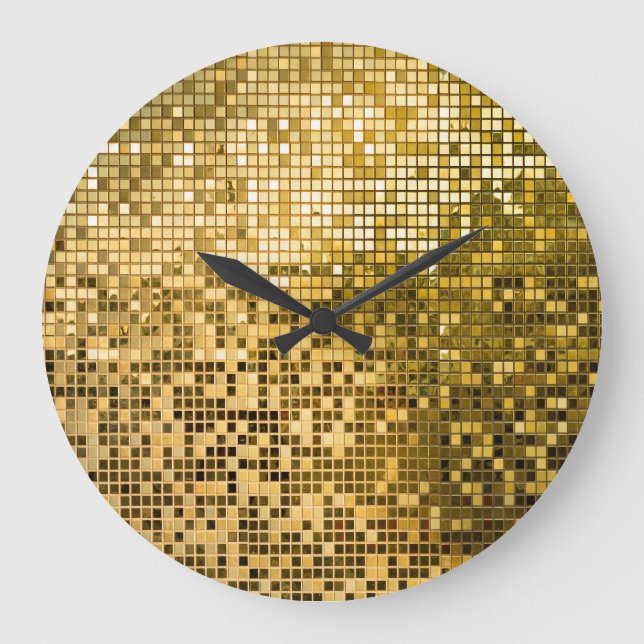 Gold Mosaic: Square Tiles Texture. Large Clock (Front)