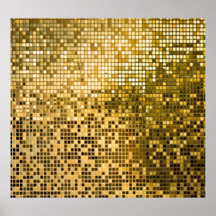 Gold Mosaic: Square Tiles Texture. Poster