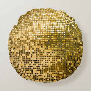 Gold Mosaic: Square Tiles Texture. Round Cushion