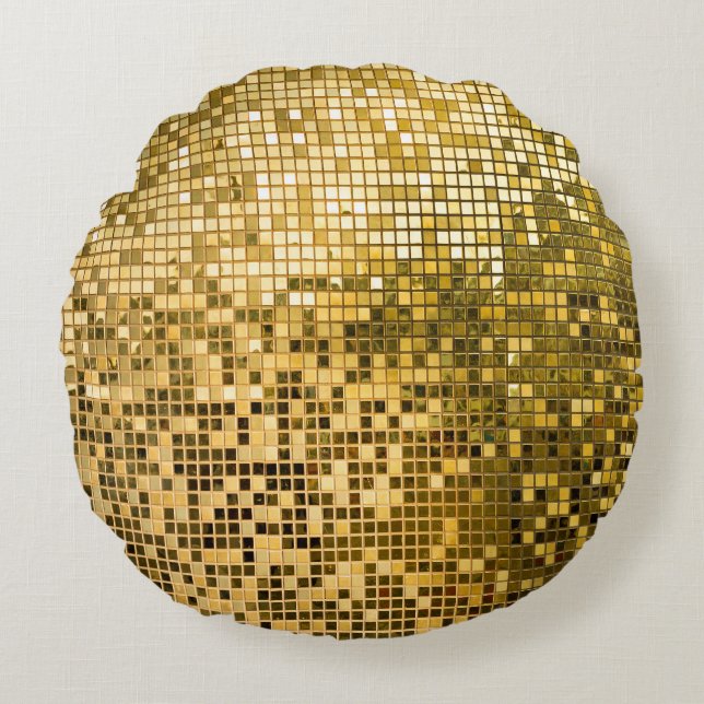 Gold Mosaic: Square Tiles Texture. Round Cushion (Front)
