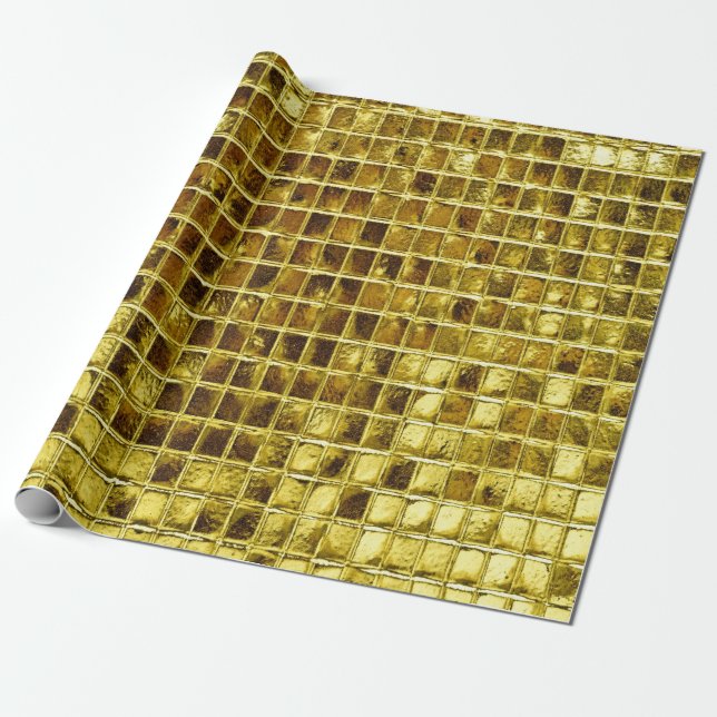 Gold Mosaic Tiles Elegant Modern Decoupage Wrapping Paper (Unrolled)
