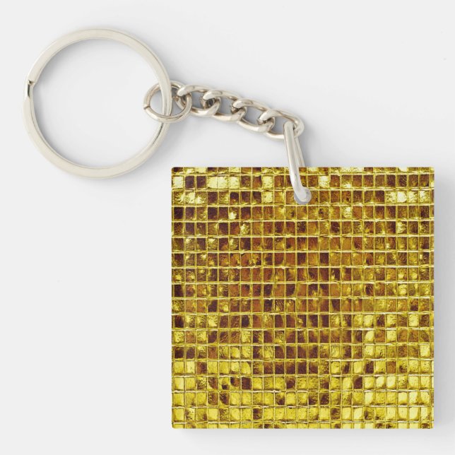 Gold Mosaic Tiles Elegant Modern Luxury Key Ring (Front)