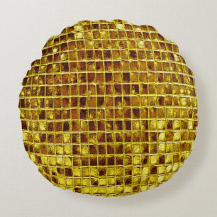 Gold Mosaic Tiles Elegant Modern Luxury Round Cushion