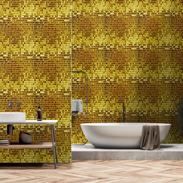 Gold Mosaic Tiles Elegant Modern peel and stick Wallpaper (Bathroom)