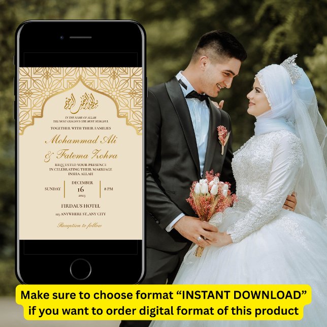 Gold Mosque Elegance Muslim Wedding Nikah Invitation (Creator Uploaded)