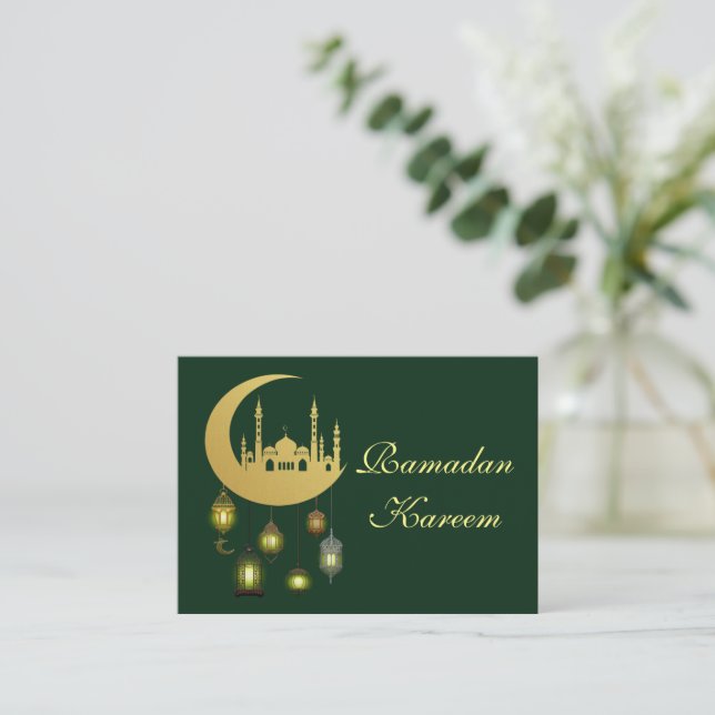 Gold Mosque On The Moon Eid Mubarak Card (Standing Front)