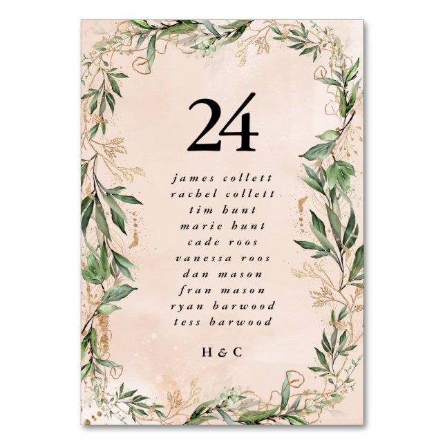 Gold Moss Eucalyptus Modern Abstract Geometric Fun Table Number (Back)