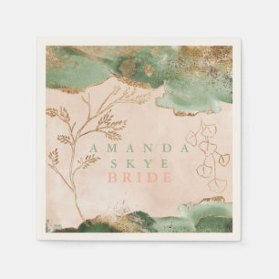 Gold Moss Eucalyptus Modern Abstract Napkin