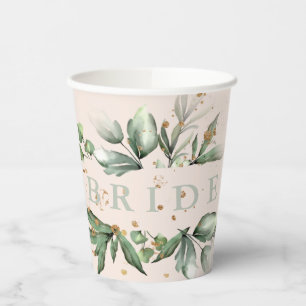 Gold Moss Eucalyptus Modern Blush Bridal Shower Paper Cups