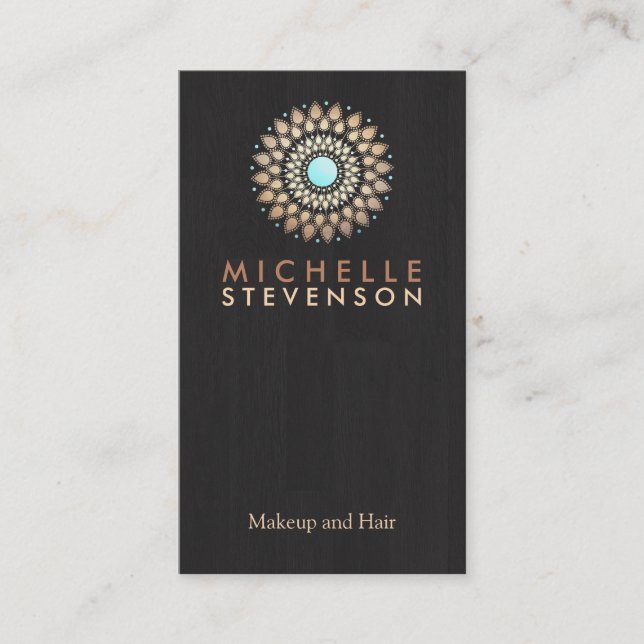 Gold Motif Wood Grain Look Black Cool Business Card (Front)