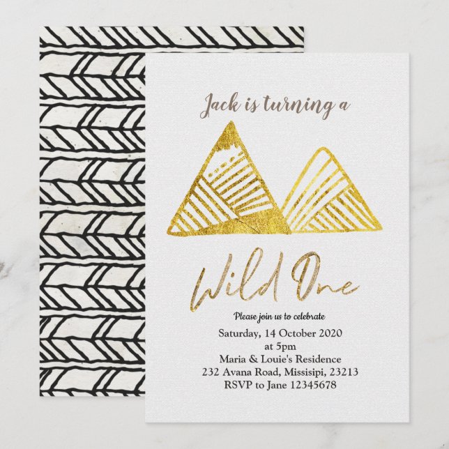 Gold Mountain first birthday invite wild one (Front/Back)