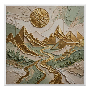 Gold Mountains Golden River 3D Art Poster