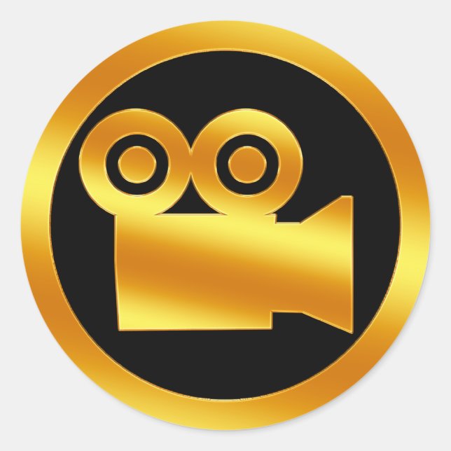 Gold Movie Camera Symbol Classic Round Sticker (Front)