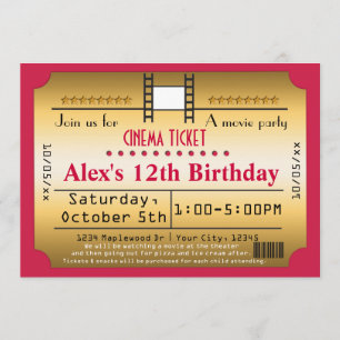Gold Movie Ticket Cinema film Strip Invitation