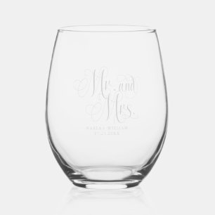 Gold Mr. and Mrs. Elegant Script Typography Stemless Wine Glass