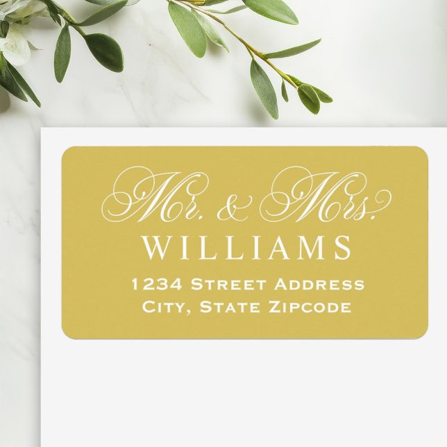 Gold Mr and Mrs Script Wedding Address Label (Creator Uploaded)